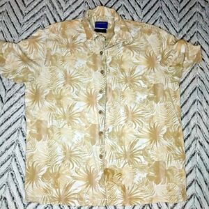 Pendleton Bamboo Beach Button Down Shirt Men's Size Large Yellow Hawaiian Palms